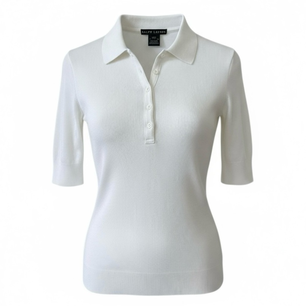 Ralph Lauren Black Label White Elbow Sleeve Knit Polo Shirt Size XS